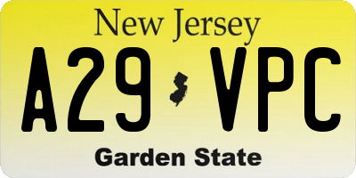 NJ license plate A29VPC