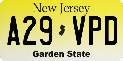NJ license plate A29VPD