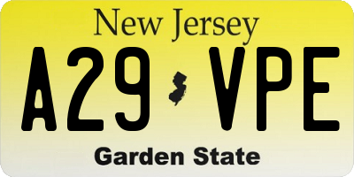 NJ license plate A29VPE