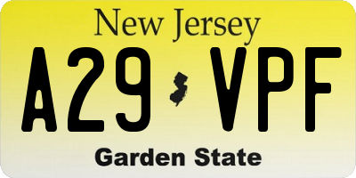 NJ license plate A29VPF