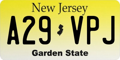 NJ license plate A29VPJ