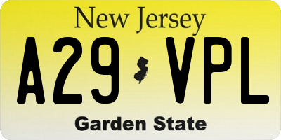 NJ license plate A29VPL