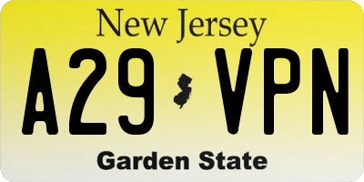 NJ license plate A29VPN