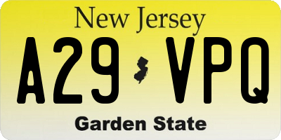 NJ license plate A29VPQ