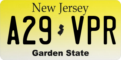 NJ license plate A29VPR