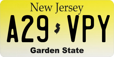 NJ license plate A29VPY