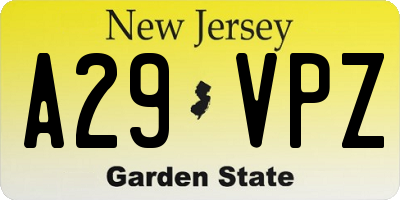 NJ license plate A29VPZ