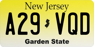 NJ license plate A29VQD