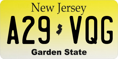 NJ license plate A29VQG
