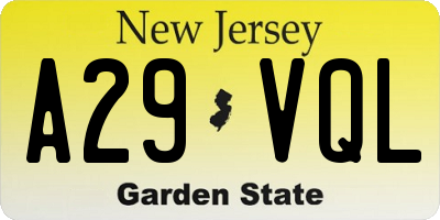 NJ license plate A29VQL