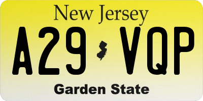 NJ license plate A29VQP