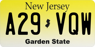 NJ license plate A29VQW