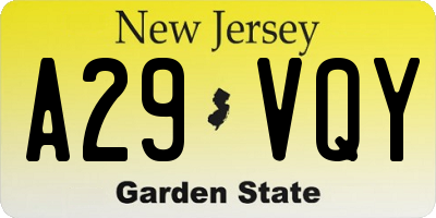 NJ license plate A29VQY