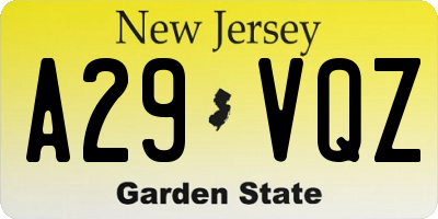NJ license plate A29VQZ