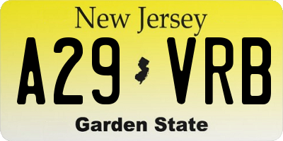 NJ license plate A29VRB
