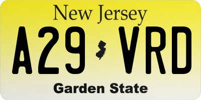 NJ license plate A29VRD