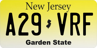 NJ license plate A29VRF