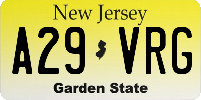 NJ license plate A29VRG