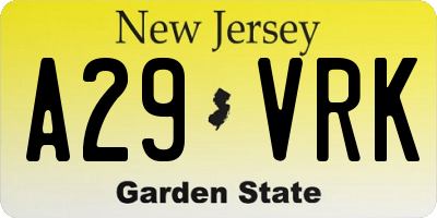 NJ license plate A29VRK