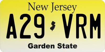 NJ license plate A29VRM