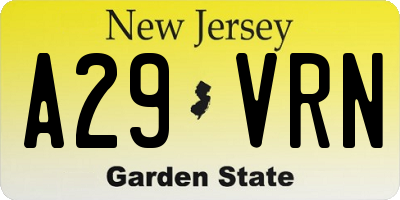 NJ license plate A29VRN