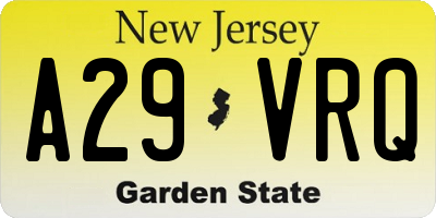 NJ license plate A29VRQ