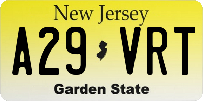 NJ license plate A29VRT
