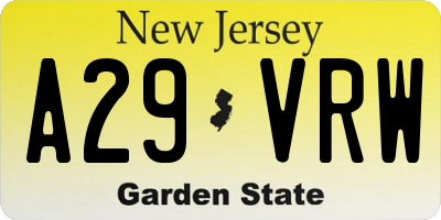 NJ license plate A29VRW