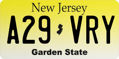 NJ license plate A29VRY