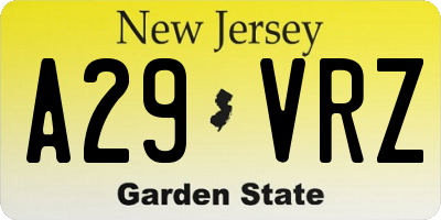 NJ license plate A29VRZ