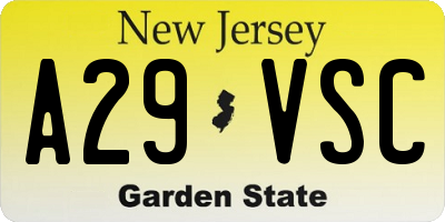 NJ license plate A29VSC