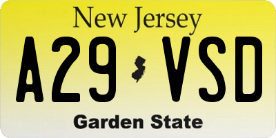 NJ license plate A29VSD
