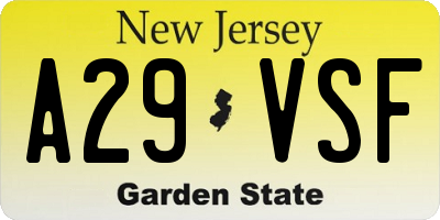NJ license plate A29VSF