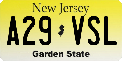 NJ license plate A29VSL