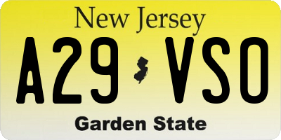 NJ license plate A29VSO