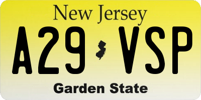 NJ license plate A29VSP
