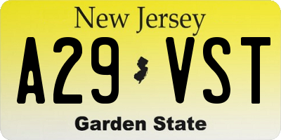 NJ license plate A29VST