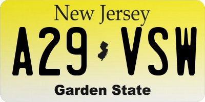 NJ license plate A29VSW