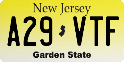 NJ license plate A29VTF