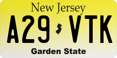 NJ license plate A29VTK
