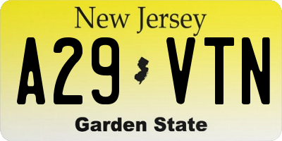 NJ license plate A29VTN