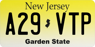 NJ license plate A29VTP