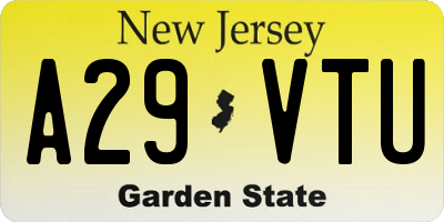 NJ license plate A29VTU