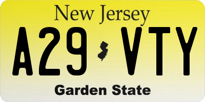 NJ license plate A29VTY