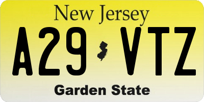 NJ license plate A29VTZ