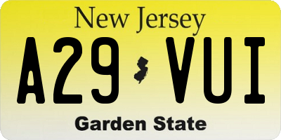 NJ license plate A29VUI