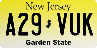 NJ license plate A29VUK