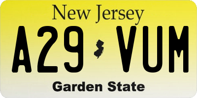 NJ license plate A29VUM