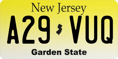 NJ license plate A29VUQ