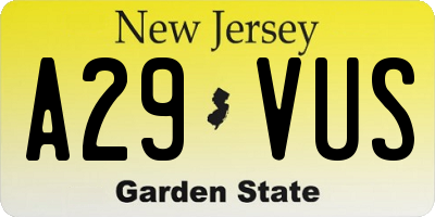 NJ license plate A29VUS